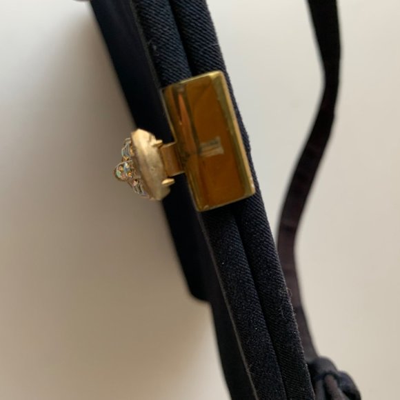 Vintage Evening Bag Rhinestone AB Closure Handbag 60s Top Handle Framed - Picture 4 of 7